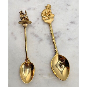 Vintage Two Souvenir Alaska Miner Spoons Alaska and Kluane Yukon Gold tone